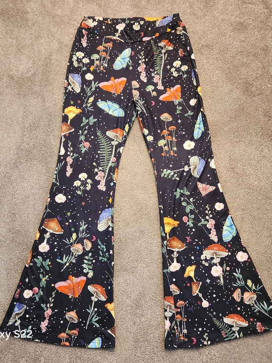 ELEDIZI Pants - ELEDIZI Black Floral & Mushroom Flare Pants with Butterflies Sz Medium